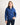 Girl wearing a blue jumper with a white background
